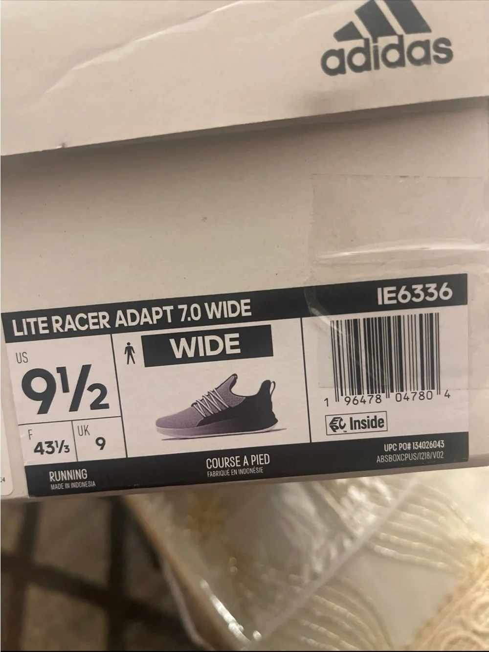 NWB adidas men’s lite racer 7.0 wide width casual sneakers size 9.5W